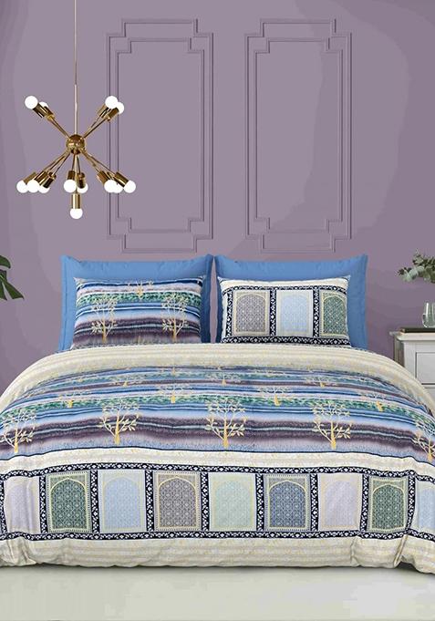 Super King Size Jaipur Block Print Cotton Bedsheet With 2 Pillow Covers
