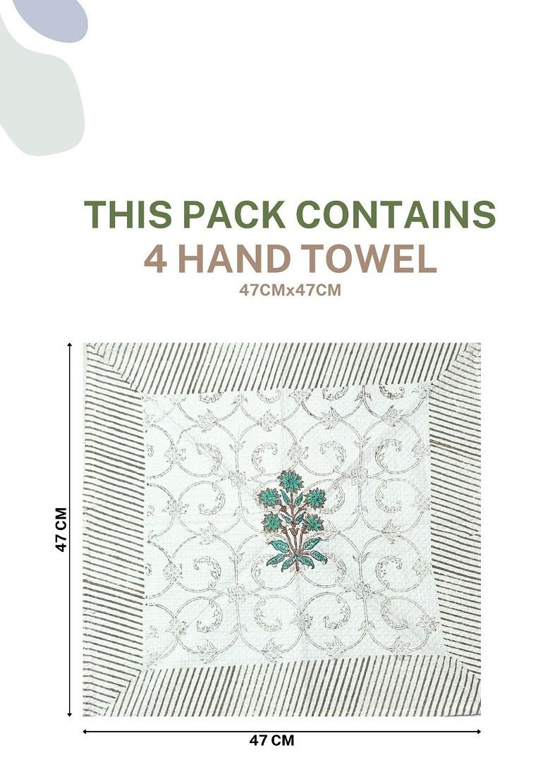 Green 6 Pieces Block Printed 210 Gsm Waffle Cotton Soft And Absorbent Towel Set