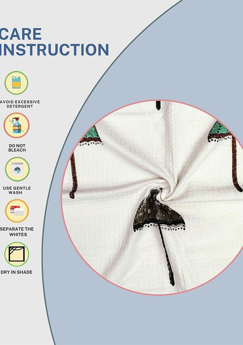 Green 3 Pieces Block Printed 210 Gsm Waffle Cotton Soft And Absorbent Towel Set