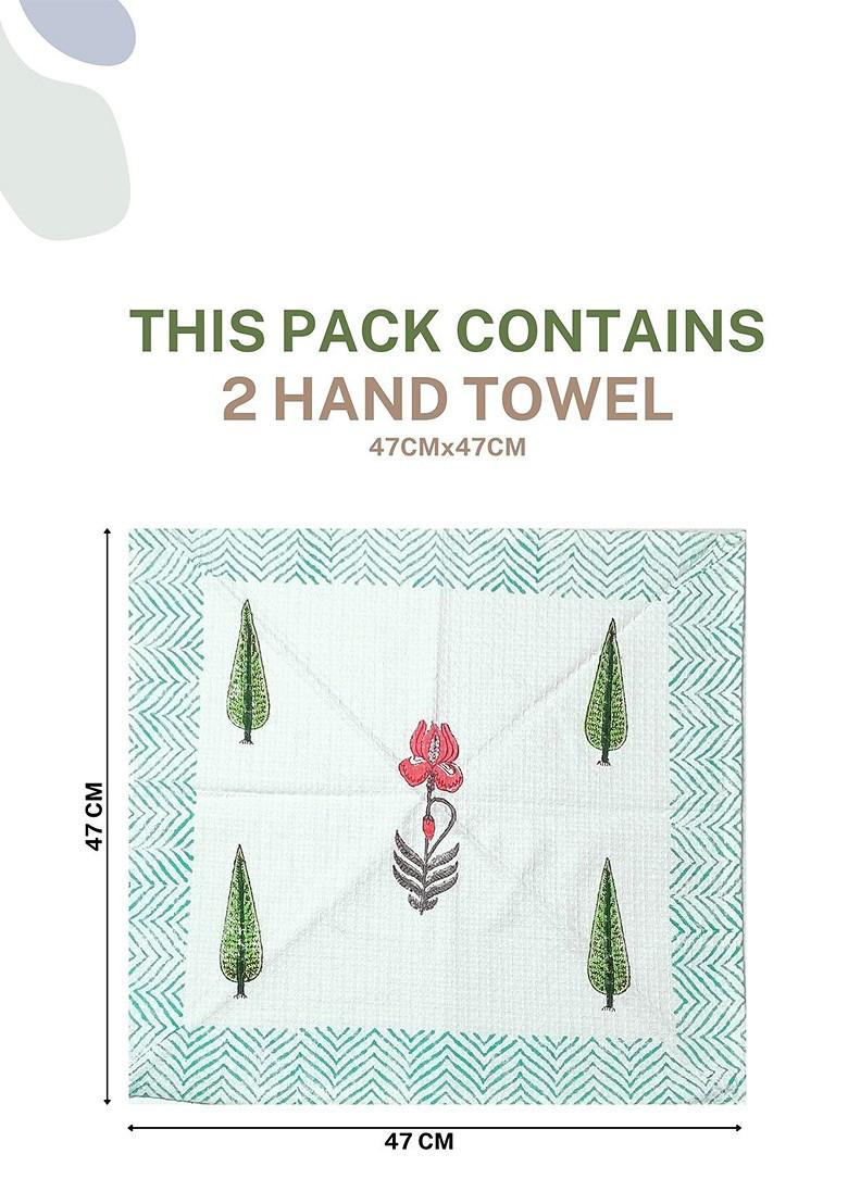 Pink 3 Pieces Block Printed 210 Gsm Waffle Cotton Soft And Absorbent Towel Set