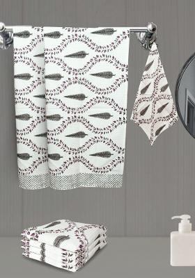 Grey 6 Pieces Block Printed 210 Gsm Waffle Cotton Soft And Absorbent Towel Set