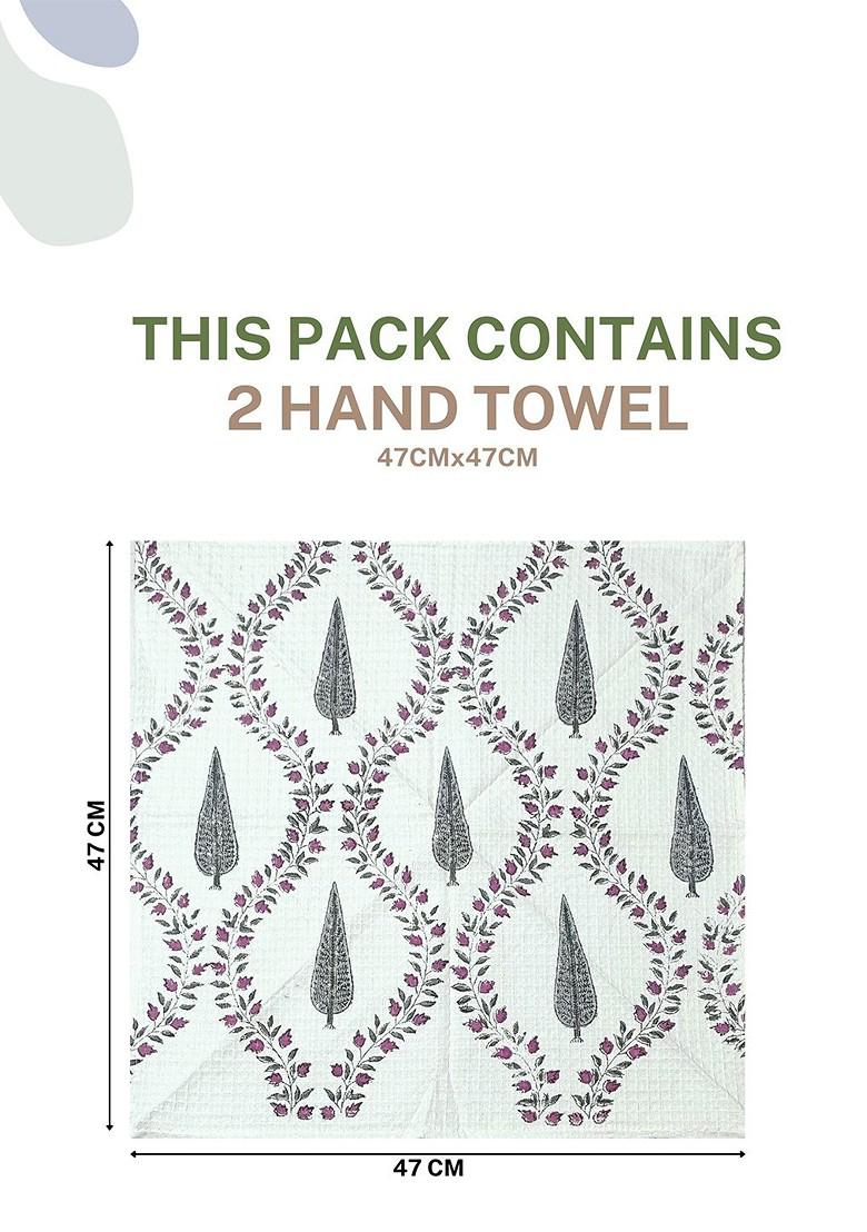 Grey 3 Pieces Block Printed 210 Gsm Waffle Cotton Soft And Absorbent Towel Set