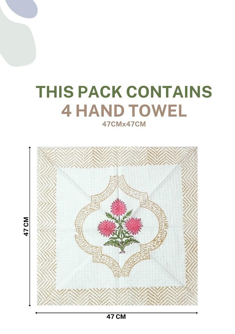 Pink 6 Pieces Block Printed 210 Gsm Waffle Cotton Soft And Absorbent Towel Set