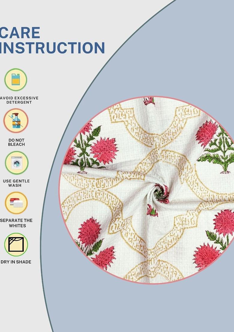 Pink 6 Pieces Block Printed 210 Gsm Waffle Cotton Soft And Absorbent Towel Set