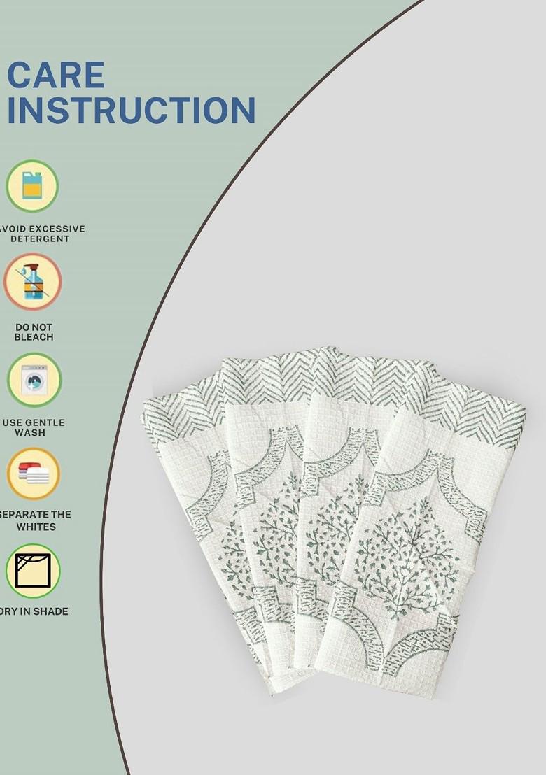 Green 6 Pieces Block Printed 210 Gsm Waffle Cotton Soft And Absorbent Towel Set