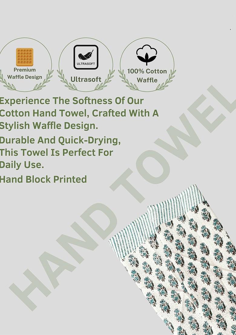 Blue 3 Pieces Block Printed 210 Gsm Waffle Cotton Soft And Absorbent Towel Set
