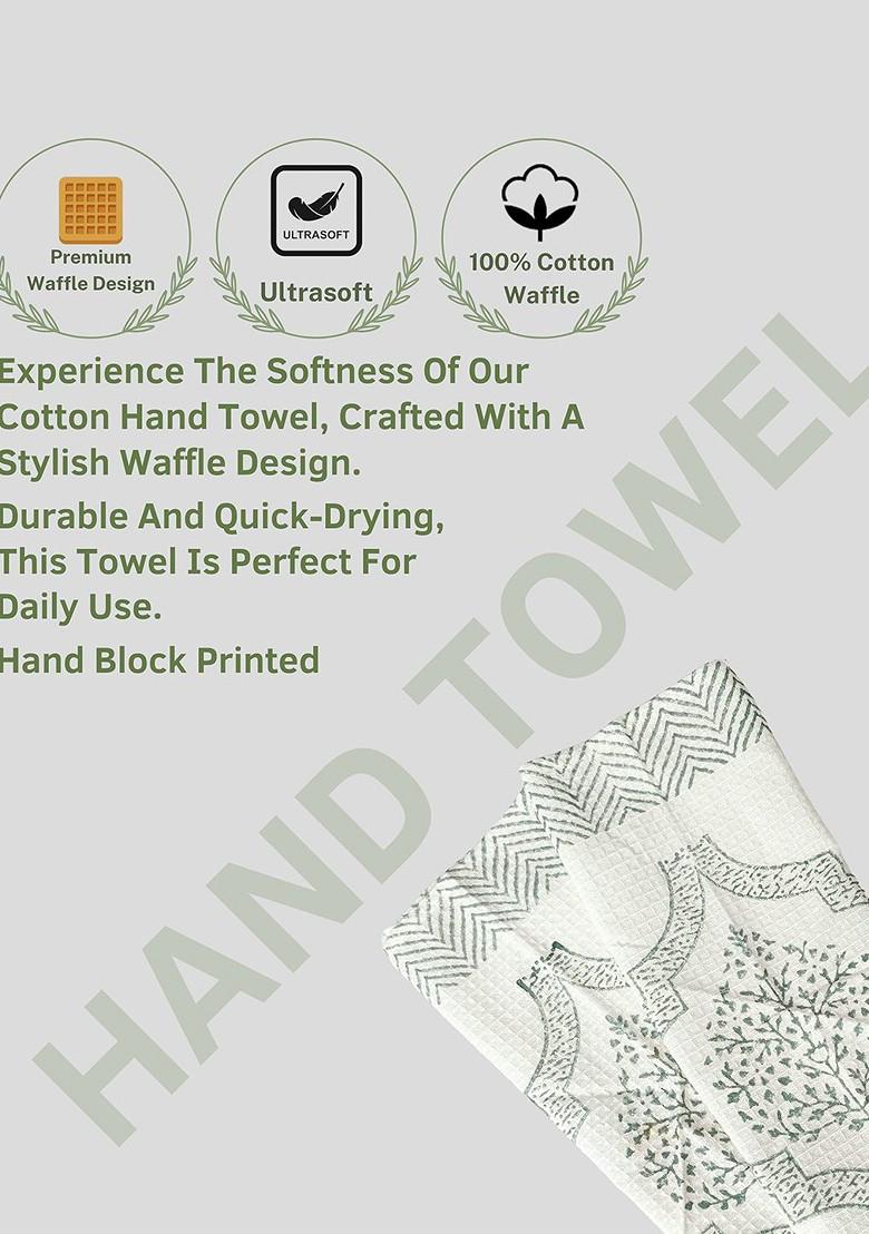 Green 3 Pieces Block Printed 210 Gsm Waffle Cotton Soft And Absorbent Towel Set