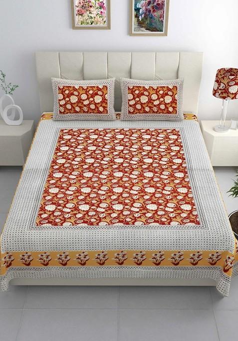 Double King Size Jaipur Block Print Cotton Bedsheet With 2 Pillow Covers