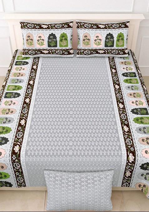 Double King Size Jaipur Block Print Cotton Bedsheet With 2 Pillow Covers
