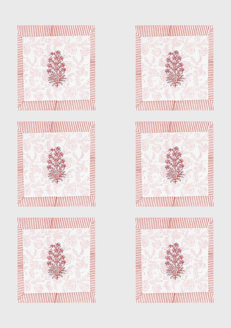 White And Pink 6 Pieces Floral Printed Cotton Table Napkins