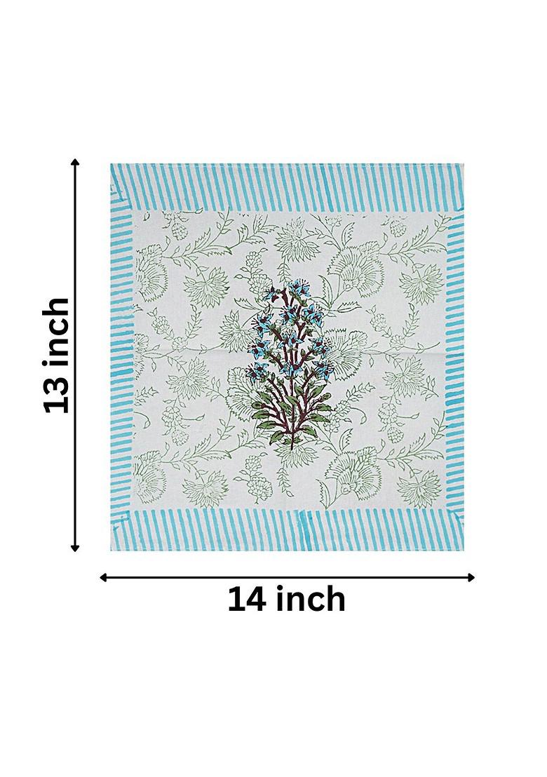 Blue And White 6 Pieces Floral Printed Cotton Table Napkins