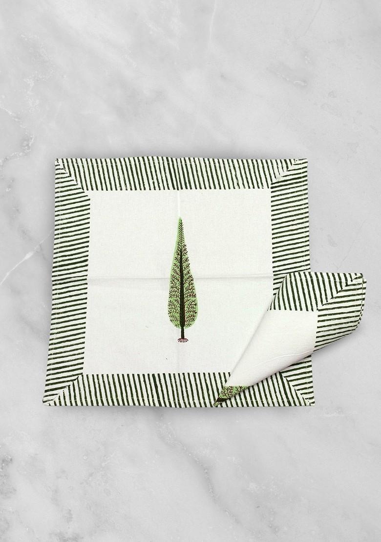 White And Green 6 Pieces Tropical Printed Cotton Table Napkins