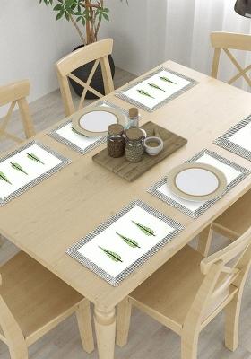 White And Green 6 Pieces Floral Printed Canvas Cotton Rectangle Table Placemats