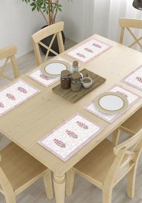 White And Red 6 Pieces Cotton Floral Printed Table Placemats