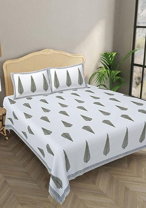 Double King Size Jaipur Block Print Cotton Bedsheet With 2 Pillow Covers