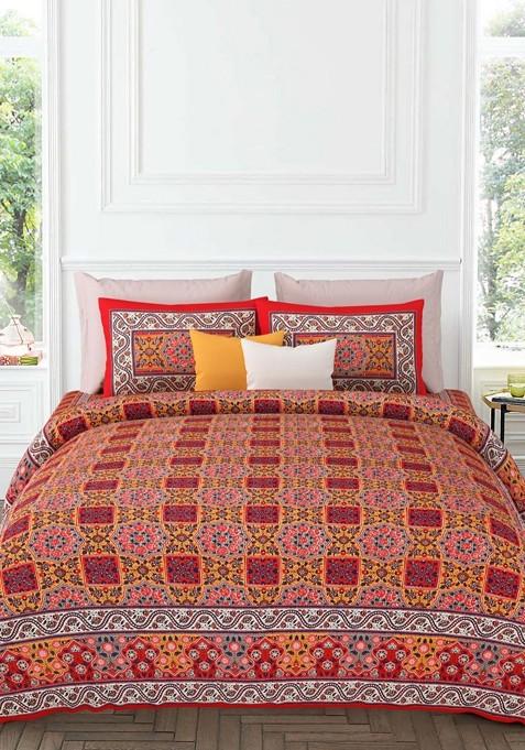 Super King Size Jaipur Block Print Cotton Bedsheet With 2 Pillow Covers