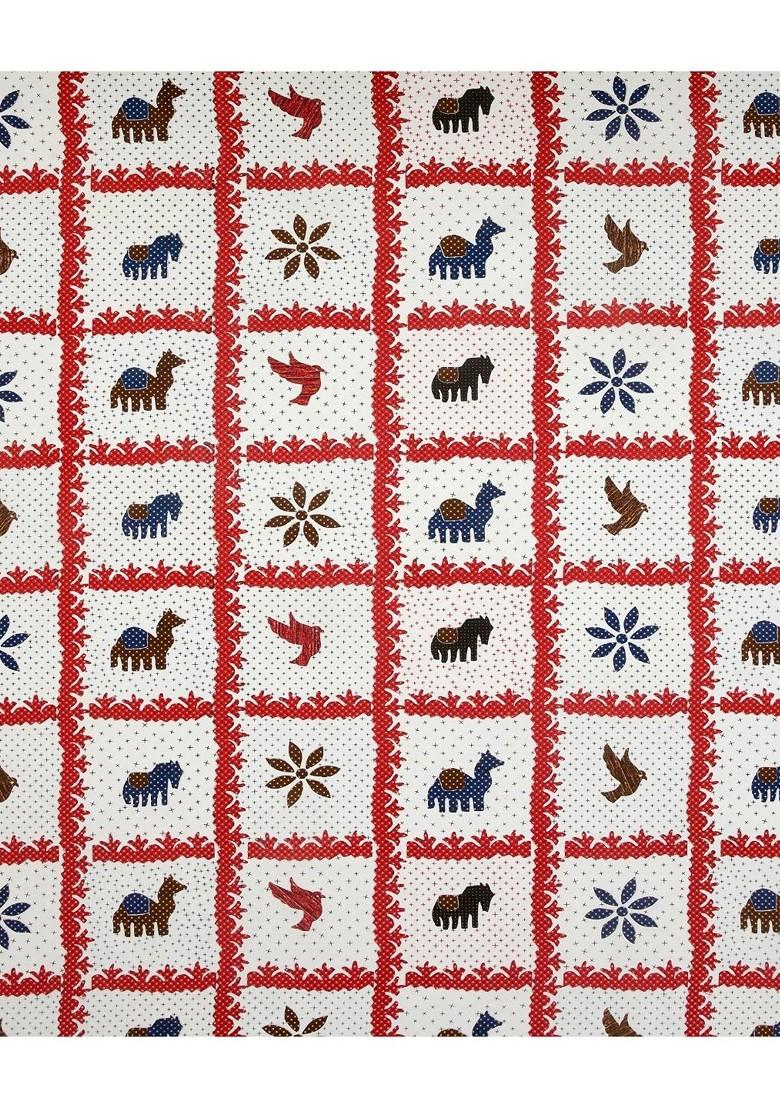 White And Red Ethnic Motifs 210 Tc King Bedsheet With 2 Pillow Covers