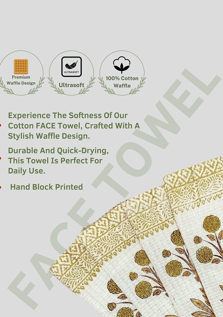 Brown 4 Pcs Block Printed 400 Gsm Waffle Cotton Soft And Absorbent Face Towels