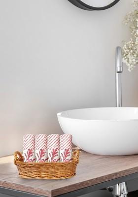 Pink 4 Pcs Block Printed 210 Gsm Waffle Cotton Soft And Absorbent Face Towels