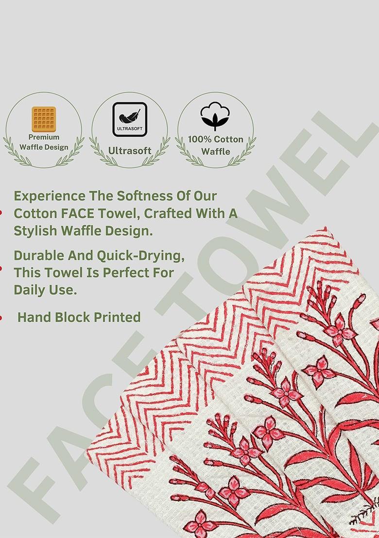 Pink 4 Pcs Block Printed 210 Gsm Waffle Cotton Soft And Absorbent Face Towels