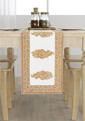 White And Brown Printed Pure Cotton Table Runner