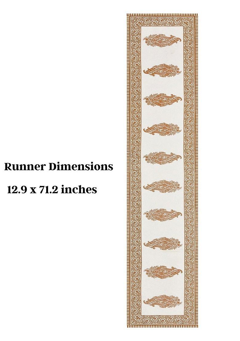 White And Brown Printed Pure Cotton Table Runner