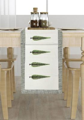 White And Green Tropical Printed Cotton Table Runner
