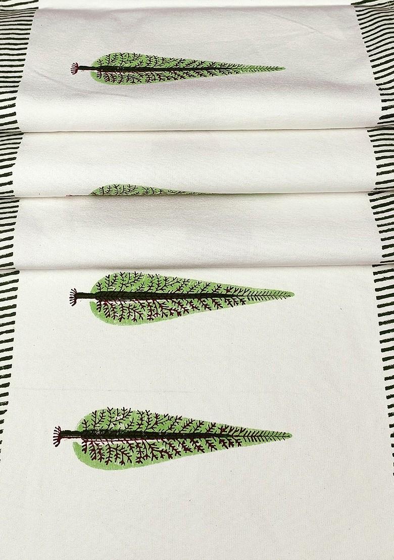 White And Green Tropical Printed Cotton Table Runner