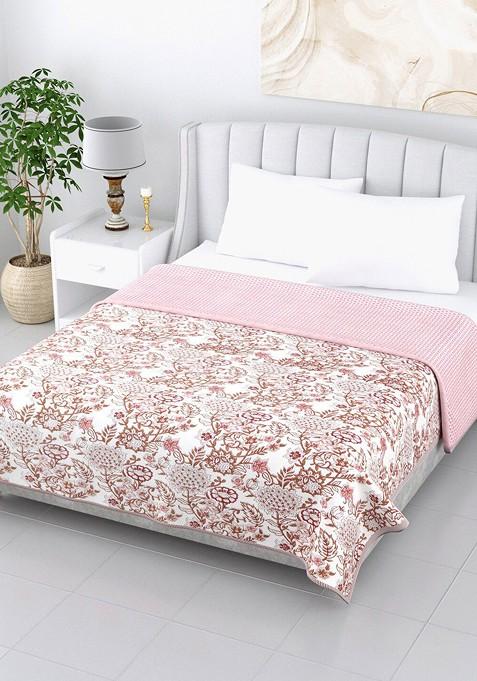 White And Pink Floral Ac Room 210 Gsm Double Bed Dohar