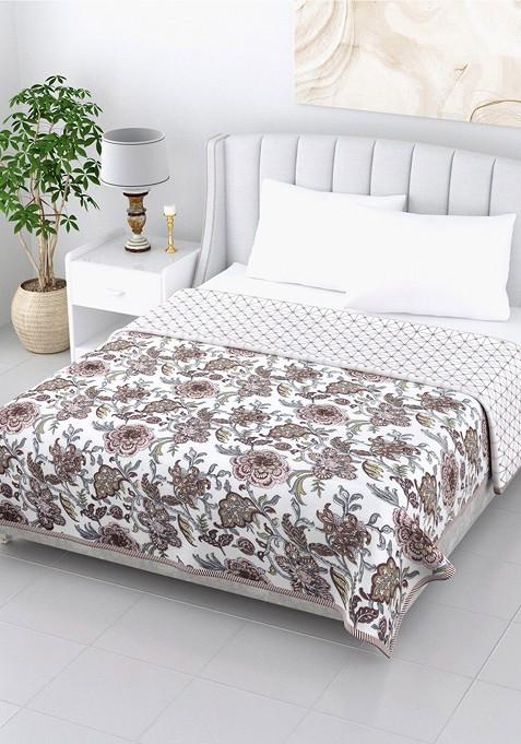 White And Brown Floral Ac Room 210 Gsm Double Bed Dohar