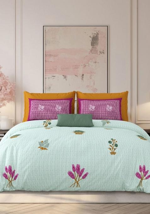 Super King Size Jaipur Block Print Cotton Bedsheet With 2 Pillow Covers