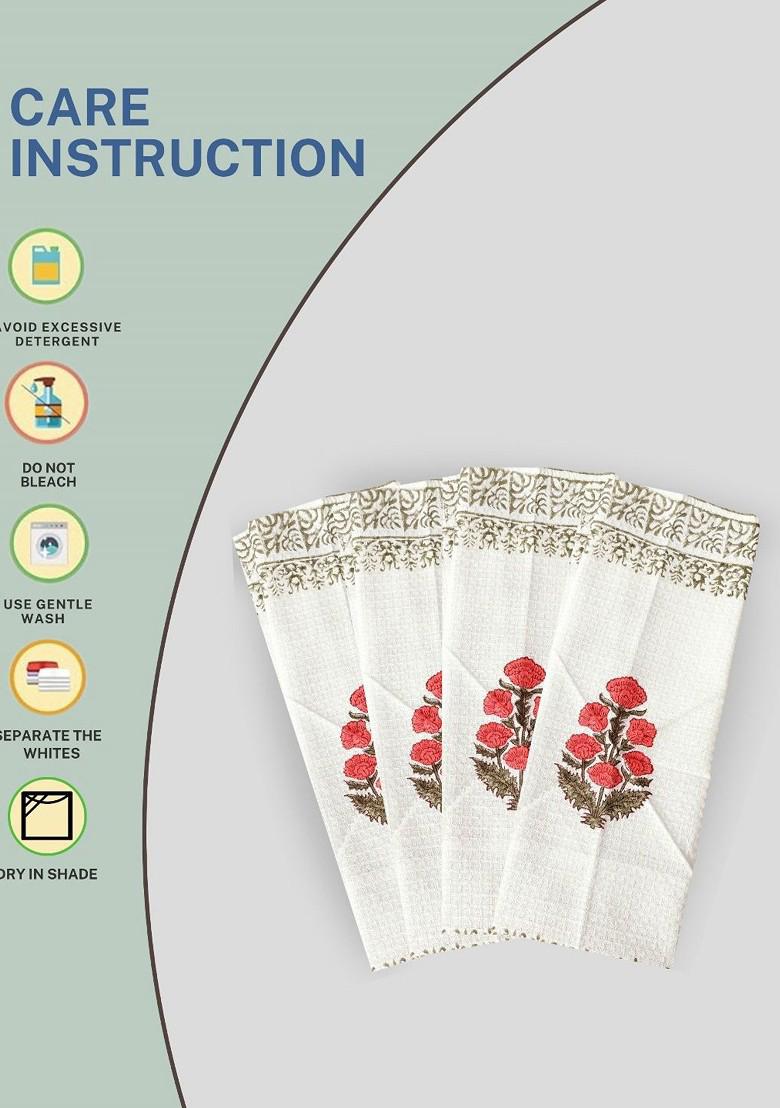 Red 6 Pieces Block Printed 210 Gsm Waffle Cotton Soft And Absorbent Towel Set