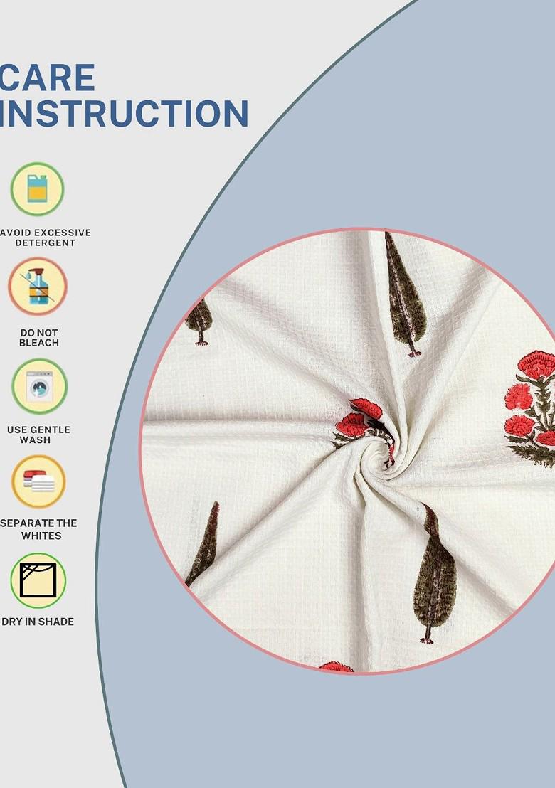 Red 6 Pieces Block Printed 210 Gsm Waffle Cotton Soft And Absorbent Towel Set