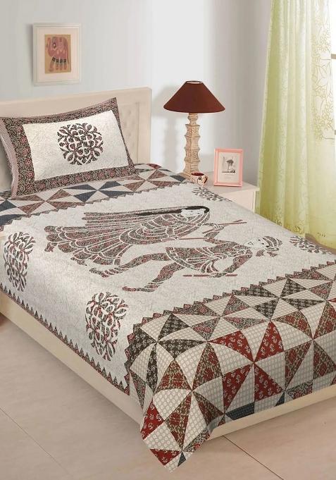 Single Size Jaipur Block Print Cotton Bedsheet With 1 Pillow Covers