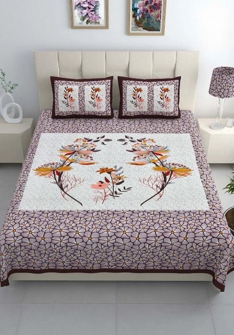 Double King Size Jaipur Block Print Cotton Bedsheet With 2 Pillow Covers
