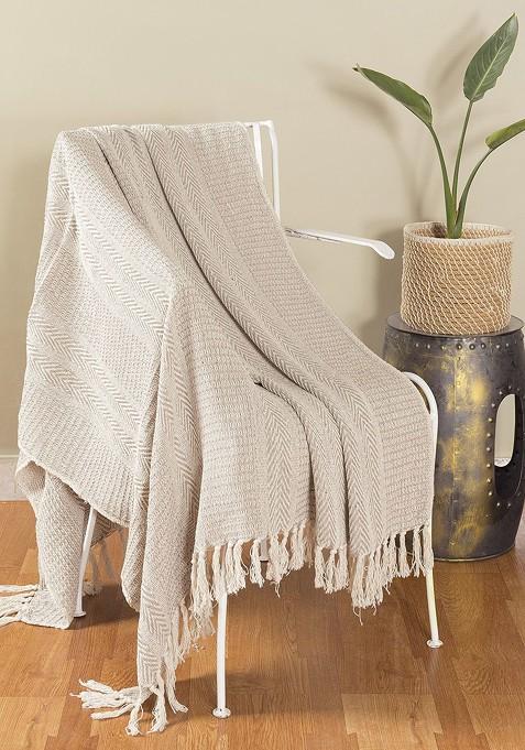 Beige Knitted Cotton Sofa Couch Throw
