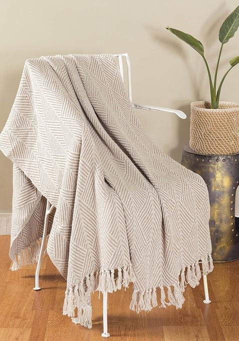 Beige Knitted Cotton Comforter Sofa Throw