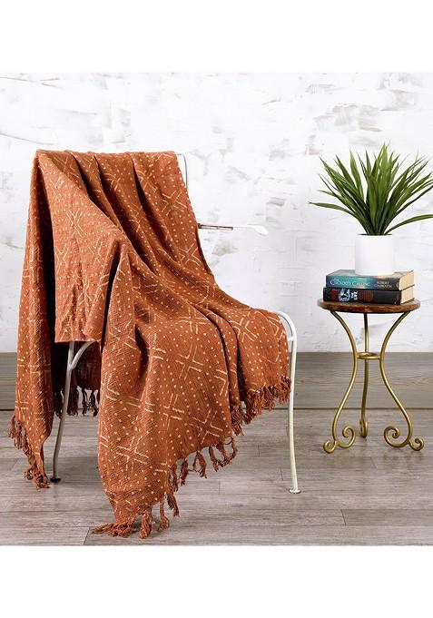 Rust And Beige Printed Cotton Blanket Throw