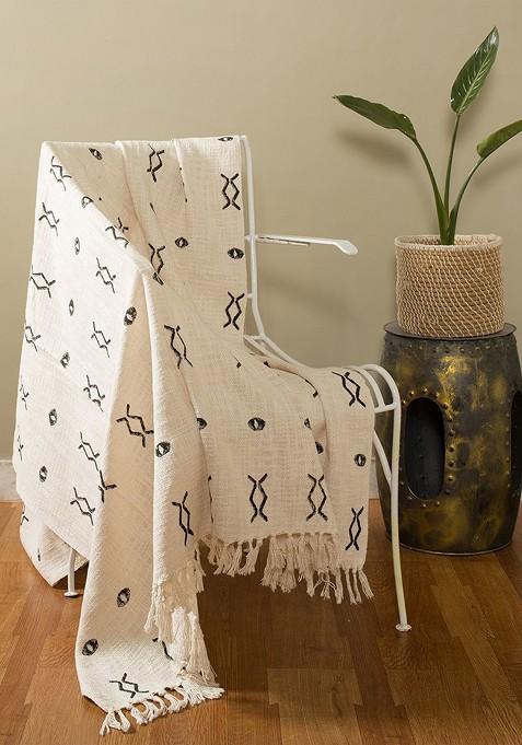 White And Black Handblock Printed Cotton Throw