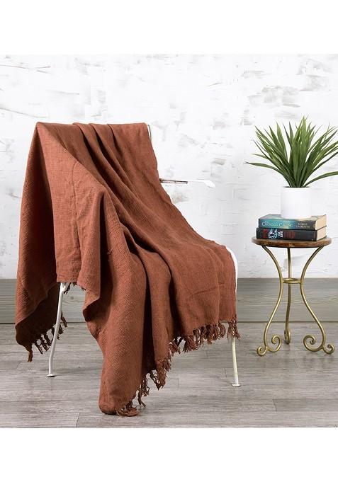 Rust Colored Solid Woven Cotton Sofa Throw