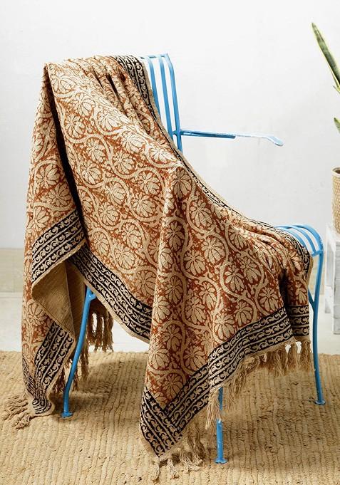 Brown And Beige Printed Cotton Blanket Throw