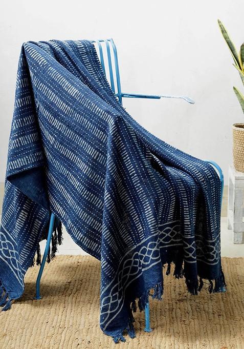 Blue Hand Block Printed Cotton Throw