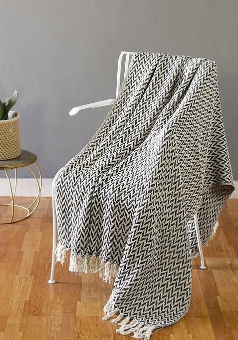 Black And White Printed Cotton Throw