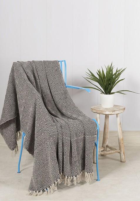 Black And Grey Printed Pure Cotton Knitted Throw