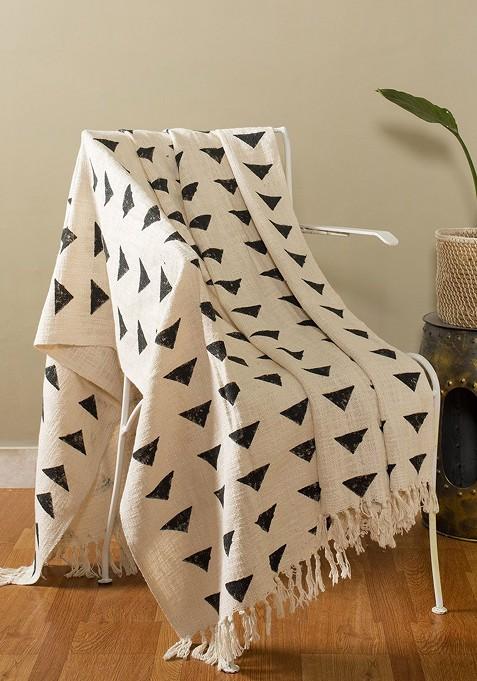 White And Black Printed Cotton Sofa Couch Throw