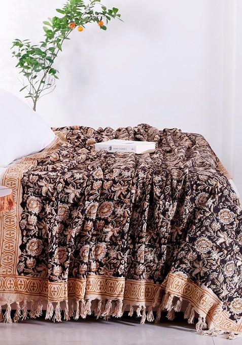 Coffee Brown And Beige Printed Pure Cotton Throws