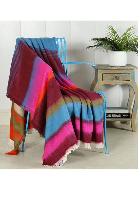 Pink And Blue Striped Cotton Comforter Sofa Throw
