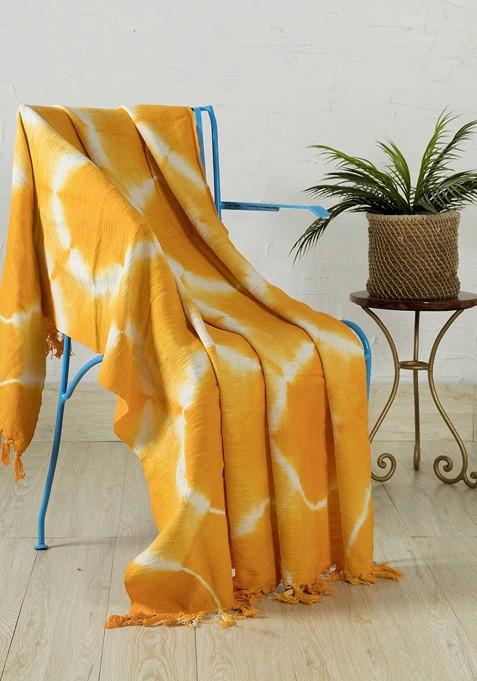 Yellow And White Tie And Dyed Cotton Throw