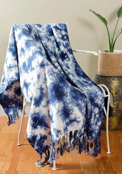 Blue And White Printed Cotton Tie Dye Shibori Throw