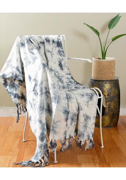 Grey And White Tye Dye Cotton Couch Throws
